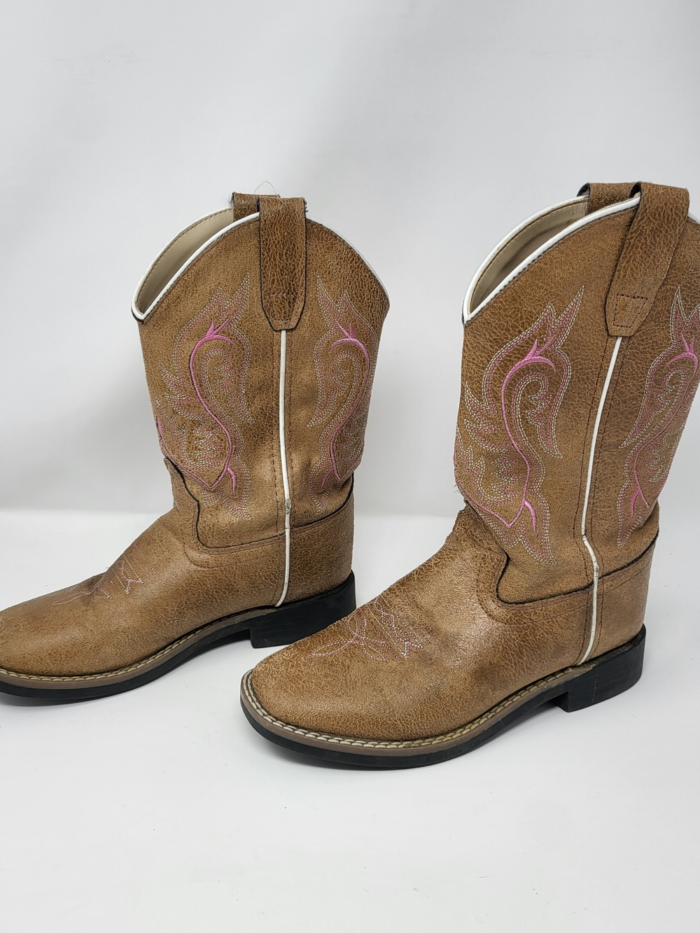 Shyanne Tan Kids Western Boots with Pink Stitching